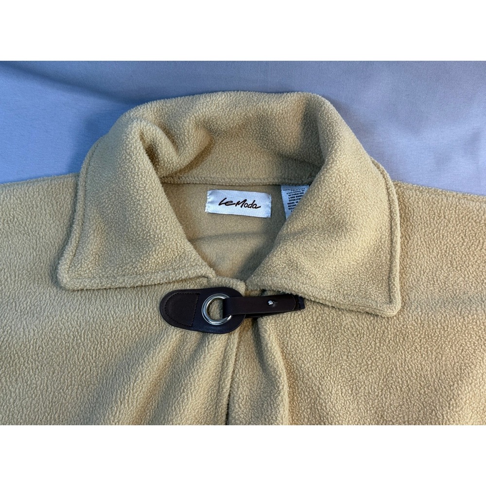 Le‎ Moda Camel Color Fleece Cape Poncho Leopard Print Trim Mob Wife Retro Chic - Picture 10 of 13